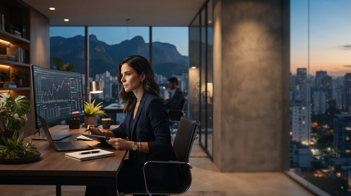 Montara Capital — visualização abstrata de fluxos de dados formando uma linha de horizonte estável